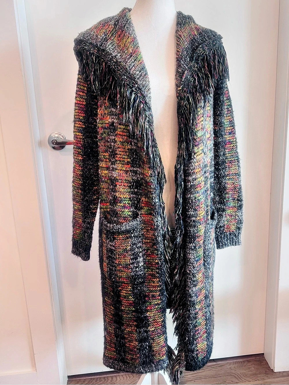 Boho Multicolor Fringe Long Cardigan